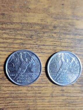 Two (2) Canadian Men’s Hockey Commemorative 25 Cent Coins - "Raised 2" Errors